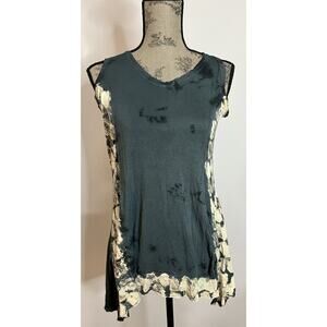 Yak N Yeti Womens Tank Top Blue Gray White Size Sm Boho Chic Hipster Tie Dye